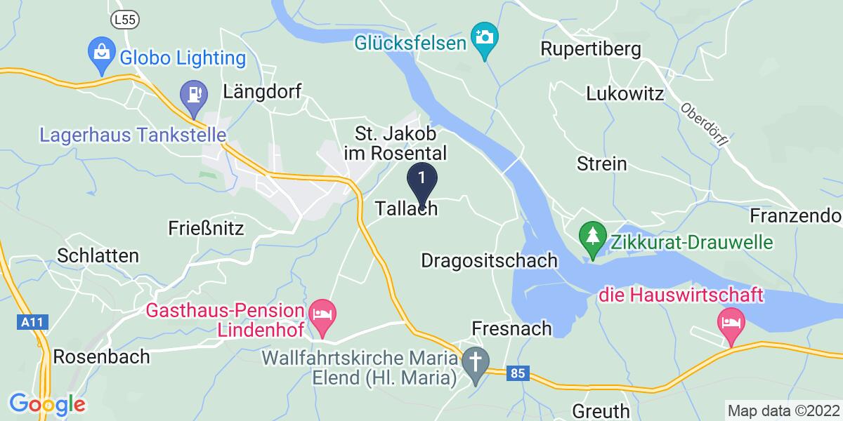 Google map of Tallach 121 9182 Sankt Jakob im Rosental, Austria